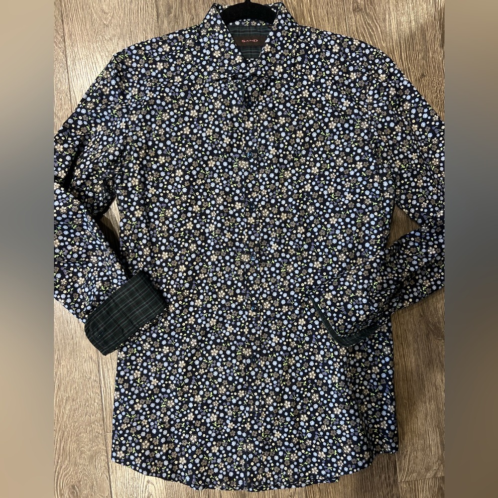Men’s SAND Copenhagen floral print button down shirt, Size 39 (Medium)